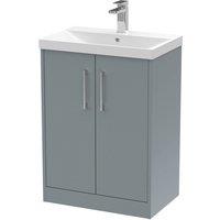 Hudson Reed Juno 600mm Floor Standing 2 Door Vanity & Thin-Edge Basin - Coastal Grey, Grey