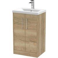 Hudson Reed Juno 500mm Floor Standing 2 Door Vanity & Mid-Edge Basin - Autumn Oak, Brown