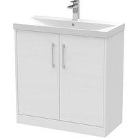 Hudson Reed Juno 800mm Floor Standing 2 Door Vanity & Thin-Edge Basin - White Ash, White