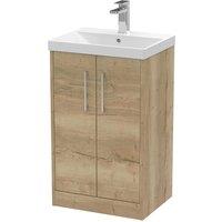 Hudson Reed Juno 500mm Floor Standing 2 Door Vanity & Thin-Edge Basin - Autumn Oak, Brown