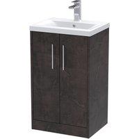 Hudson Reed Juno 500mm Floor Standing 2 Door Vanity & Mid-Edge Basin - Metallic Slate, Grey