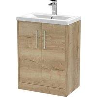 Hudson Reed Juno 600mm Floor Standing 2 Door Vanity & Mid-Edge Basin - Autumn Oak, Brown
