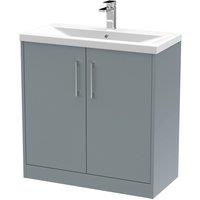 Hudson Reed Juno 800mm Floor Standing 2 Door Vanity & Mid-Edge Basin - Coastal Grey, Grey