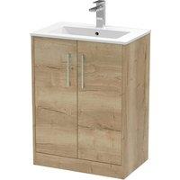 Hudson Reed Juno 600mm Floor Standing 2 Door Vanity & Minimalist Basin - Autumn Oak, Brown