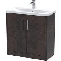 Hudson Reed Juno 800mm Floor Standing 2 Door Vanity & Mid-Edge Basin - Metallic Slate, Grey