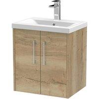 Hudson Reed Juno 500mm Wall Hung 2 Door Vanity & Mid-Edge Basin - Autumn Oak, Brown