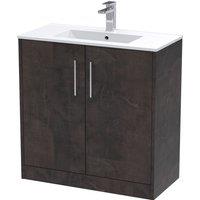 Hudson Reed Juno 800mm Floor Standing 2 Door Vanity & Minimalist Basin - Metallic Slate, Grey