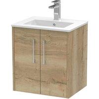 Hudson Reed Juno 500mm Wall Hung 2 Door Vanity & Minimalist Basin - Autumn Oak, Brown