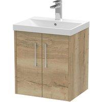 Hudson Reed Juno 500mm Wall Hung 2 Door Vanity & Thin-Edge Basin - Autumn Oak, Brown