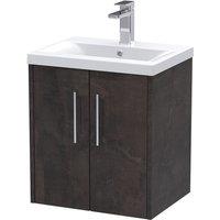Hudson Reed Juno 500mm Wall Hung 2 Door Vanity & Mid-Edge Basin - Metallic Slate, Grey