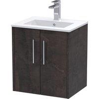 Hudson Reed Juno 500mm Wall Hung 2 Door Vanity & Minimalist Basin - Metallic Slate, Grey
