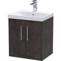 Hudson Reed Juno 500mm Wall Hung 2 Door Vanity & Thin-Edge Basin - Metallic Slate, Grey