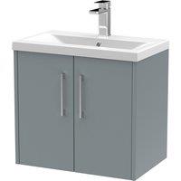 Hudson Reed Juno 600mm Wall Hung 2 Door Vanity & Mid-Edge Basin - Coastal Grey, Grey