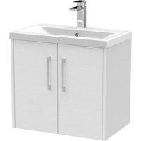 Hudson Reed Juno 600mm Wall Hung 2 Door Vanity & Mid-Edge Basin - White Ash, White