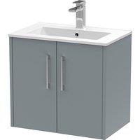 Hudson Reed Juno 600mm Wall Hung 2 Door Vanity & Minimalist Basin - Coastal Grey, Grey