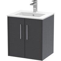 Hudson Reed Juno 500mm Wall Hung 2 Door Vanity & Minimalist Basin - Graphite Grey, Grey