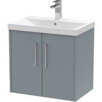 Hudson Reed Juno 600mm Wall Hung 2 Door Vanity & Thin-Edge Basin - Coastal Grey, Grey