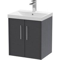 Hudson Reed Juno 500mm Wall Hung 2 Door Vanity & Thin-Edge Basin - Graphite Grey, Grey