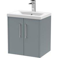 Hudson Reed Juno 500mm Wall Hung 2 Door Vanity & Mid-Edge Basin - Coastal Grey, Grey
