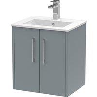 Hudson Reed Juno 500mm Wall Hung 2 Door Vanity & Minimalist Basin - Coastal Grey, Grey