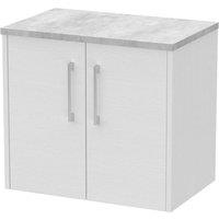 Hudson Reed Juno 600mm Wall Hung 2 Door Vanity & Bellato Grey Laminate Top - White Ash, White