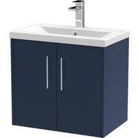 Hudson Reed Juno 600mm Wall Hung 2 Door Vanity & Mid-Edge Basin - Electric Blue, Blue