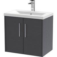 Hudson Reed Juno 600mm Wall Hung 2 Door Vanity & Mid-Edge Basin - Graphite Grey, Grey