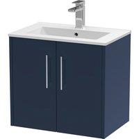 Hudson Reed Juno 600mm Wall Hung 2 Door Vanity & Minimalist Basin - Electric Blue, Blue