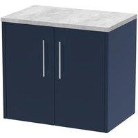 Hudson Reed Juno 600mm Wall Hung 2 Door Vanity & Bellato Grey Laminate Top - Electric Blue, Blue