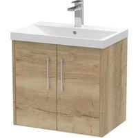 Hudson Reed Juno 600mm Wall Hung 2 Door Vanity & Thin-Edge Basin - Autumn Oak, Brown