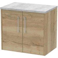 Hudson Reed Juno 600mm Wall Hung 2 Door Vanity & Bellato Grey Laminate Top - Autumn Oak, Brown