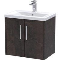 Hudson Reed Juno 600mm Wall Hung 2 Door Vanity & Mid-Edge Basin - Metallic Slate, Grey