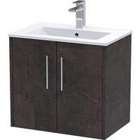 Hudson Reed Juno 600mm Wall Hung 2 Door Vanity & Minimalist Basin - Metallic Slate, Grey