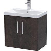 Hudson Reed Juno 600mm Wall Hung 2 Door Vanity & Thin-Edge Basin - Metallic Slate, Grey