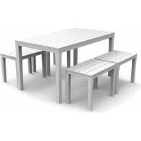 Trabella Roma Rectangular Table With 4 Roma Bench Set White, White