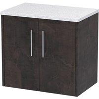 Hudson Reed Juno 600mm Wall Hung 2 Door Vanity & Sparkling White Worktop - Metallic Slate, Grey