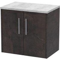 Hudson Reed Juno 600mm Wall Hung 2 Door Vanity & Bellato Grey Worktop - Metallic Slate, Grey