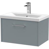 Hudson Reed Juno 600mm Wall Hung Single Drawer Vanity & Mid-Edge Basin - Coastal Grey, Grey