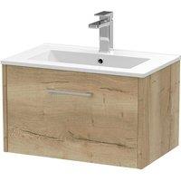 Hudson Reed Juno 600mm Wall Hung Single Drawer Vanity & Minimalist Basin - Autumn Oak, Brown