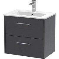 Hudson Reed Juno 600mm Wall Hung 2 Drawer Vanity & Minimalist Basin - Graphite Grey, Grey
