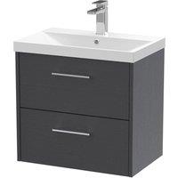 Hudson Reed Juno 600mm Wall Hung 2 Drawer Vanity & Thin-Edge Basin - Graphite Grey, Grey