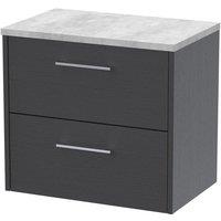 Hudson Reed Juno 600mm Wall Hung 2 Drawer Vanity & Bellato Grey Laminate Top - Graphite Grey, Grey