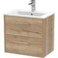 Hudson Reed Juno 600mm Wall Hung 2 Drawer Vanity & Minimalist Basin - Autumn Oak, Brown