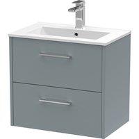 Hudson Reed Juno 600mm Wall Hung 2 Drawer Vanity & Minimalist Basin - Coastal Grey, Grey