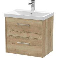 Hudson Reed Juno 600mm Wall Hung 2 Drawer Vanity & Thin-Edge Basin - Autumn Oak, Brown