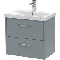 Hudson Reed Juno 600mm Wall Hung 2 Drawer Vanity & Thin-Edge Basin - Coastal Grey, Grey