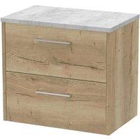 Hudson Reed Juno 600mm Wall Hung 2 Drawer Vanity & Bellato Grey Laminate Top - Autumn Oak, Brown