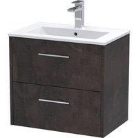Hudson Reed Juno 600mm Wall Hung 2 Drawer Vanity & Minimalist Basin - Metallic Slate, Grey