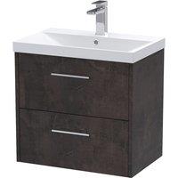 Hudson Reed Juno 600mm Wall Hung 2 Drawer Vanity & Thin-Edge Basin - Metallic Slate, Grey