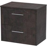 Hudson Reed Juno 600mm Wall Hung 2 Drawer Vanity & Worktop - Metallic Slate, Grey